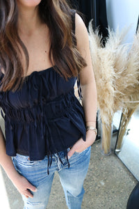 Smocked Bust Strap Tank in Navy